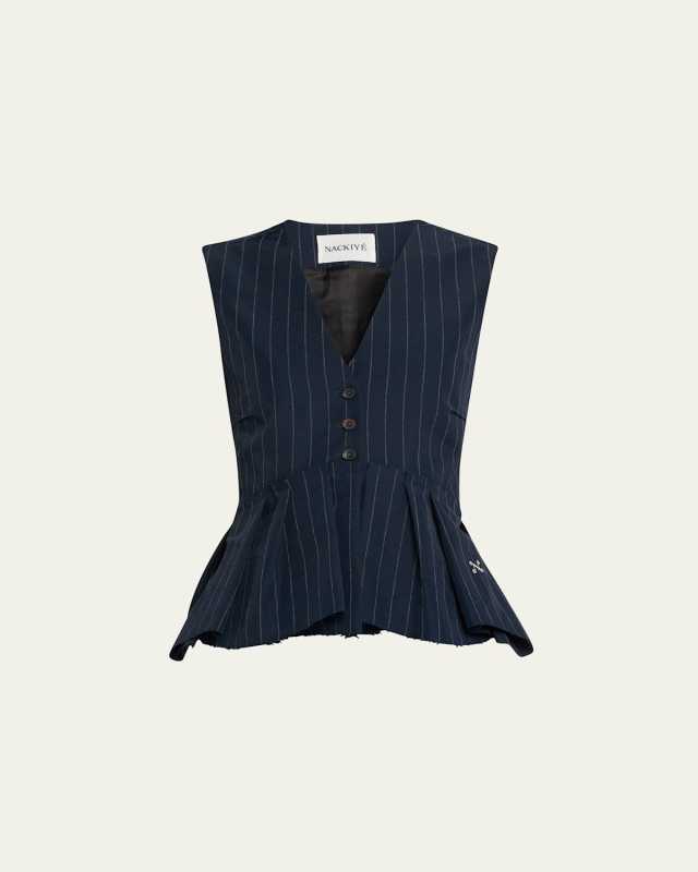 Pinstripe Ruffle Sleeveless Shirt